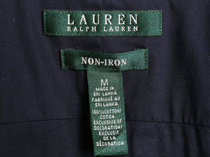 00s ローレン ラルフローレン 長袖 シャツ レディース M オールド ポロ ノーアイロン ブラウス ワンポイント ロゴ刺繍 ワイシャツ ネイビー