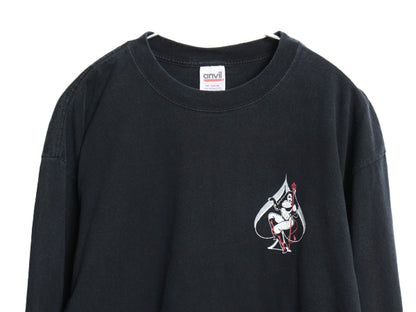 00s 企業 イラスト プリント 長袖 Tシャツ メンズ L / オールド ロンT デビル ピンナップガール  アート キャラクター ヘビーウェイト 黒