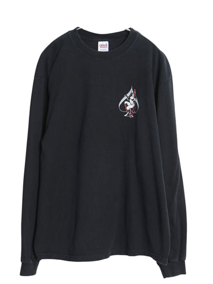 00s 企業 イラスト プリント 長袖 Tシャツ メンズ L / オールド ロンT デビル ピンナップガール  アート キャラクター ヘビーウェイト 黒