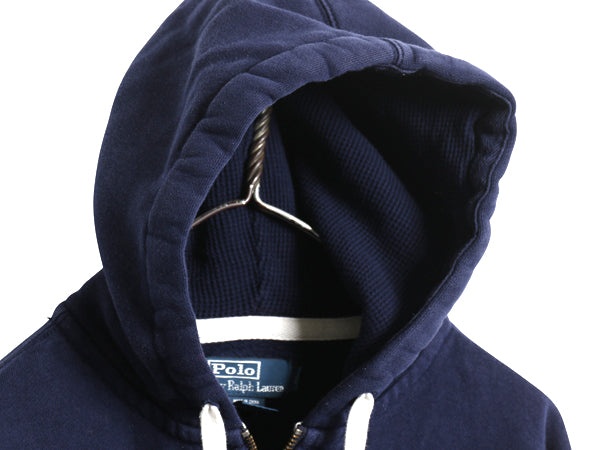 00s ポロ ラルフローレン フルジップ スウェット フード パーカー メンズ L / オールド トレーナー 裏起毛 ヘビーウェイト ワンポイント 紺
