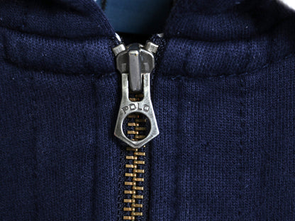 00s ポロ ラルフローレン フルジップ スウェット フード パーカー メンズ L / オールド トレーナー 裏起毛 ヘビーウェイト ワンポイント 紺