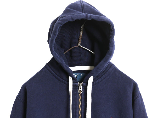 00s ポロ ラルフローレン フルジップ スウェット フード パーカー メンズ L / オールド トレーナー 裏起毛 ヘビーウェイト ワンポイント 紺