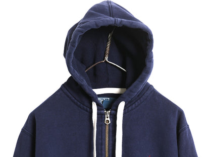 00s ポロ ラルフローレン フルジップ スウェット フード パーカー メンズ L / オールド トレーナー 裏起毛 ヘビーウェイト ワンポイント 紺