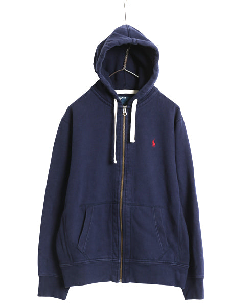 00s ポロ ラルフローレン フルジップ スウェット フード パーカー メンズ L / オールド トレーナー 裏起毛 ヘビーウェイト ワンポイント 紺