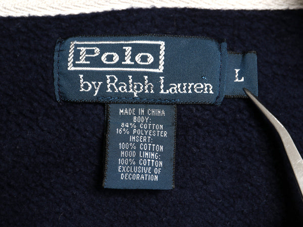 00s ポロ ラルフローレン フルジップ スウェット フード パーカー メンズ L / オールド トレーナー 裏起毛 ヘビーウェイト ワンポイント 紺