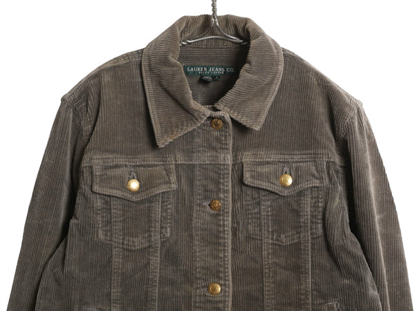 90s ラルフローレン ジーンズ 太畝 コーデュロイ ジャケット レディース L オールド ポロ ジージャン タイプ ジャンパー ブルゾン 革パッチ
