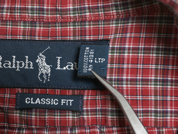 90s ラルフローレン チェック 長袖 ボタンダウン シャツ メンズ М / オールド ポロ 長袖シャツ コットン ワンポイント マルチカラー 薄手