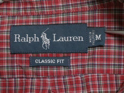 90s ラルフローレン チェック 長袖 ボタンダウン シャツ メンズ М / オールド ポロ 長袖シャツ コットン ワンポイント マルチカラー 薄手