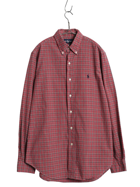 90s ラルフローレン チェック 長袖 ボタンダウン シャツ メンズ М / オールド ポロ 長袖シャツ コットン ワンポイント マルチカラー 薄手