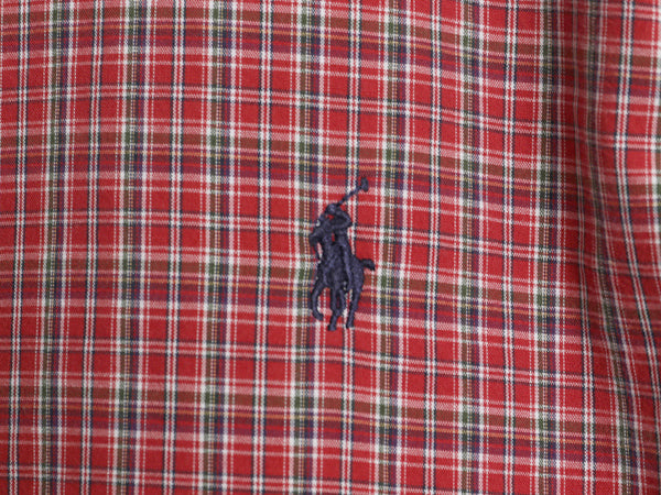 90s ラルフローレン チェック 長袖 ボタンダウン シャツ メンズ М / オールド ポロ 長袖シャツ コットン ワンポイント マルチカラー 薄手