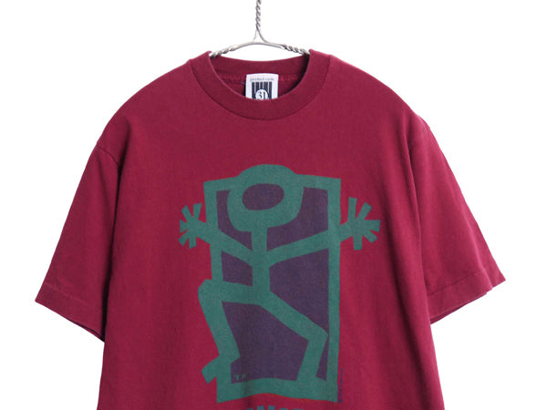 90s USA製 カレッジ アート イラスト プリント Tシャツ メンズ M / オールド グラフィック ヘビーウェイト シングルステッチ バーガンディ