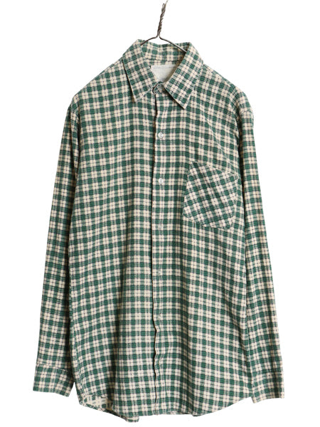 70s シアーズ ワークレジャー チェック プリント 長袖 フランネル シャツ メンズ M / 古着 ヴィンテージ ネルシャツ プリネル マルチカラー