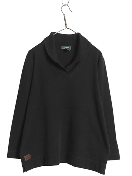 90s ローレン ラルフローレン ショールカラー リブ編み カットソー レディース XL オールド ストレッチ コットン セーター 大きいサイズ 黒