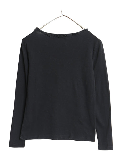 00s ローレン ラルフローレン Uネック 長袖 カットソー レディース S / オールド コットン Tシャツ ストレッチ ヘンリーネック 襟レース 黒