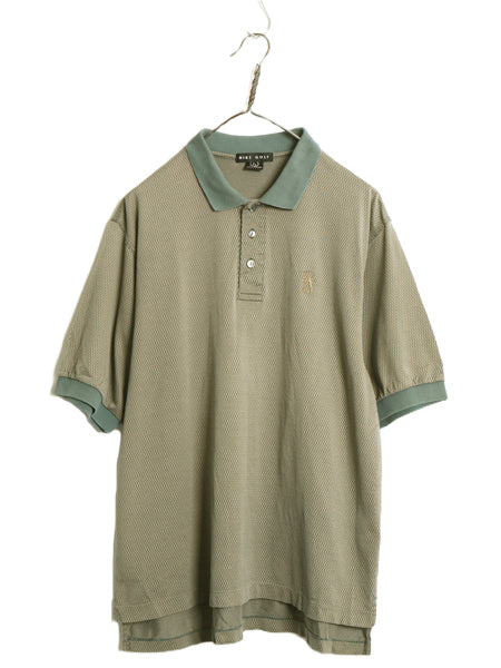 90s ナイキ ゴルフ 総柄 半袖 ポロシャツ メンズ L オールド スムース ストレッチ コットン 半袖シャツ ワンポイント スウッシュ ツートン