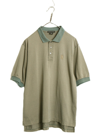 90s ナイキ ゴルフ 総柄 半袖 ポロシャツ メンズ L オールド スムース ストレッチ コットン 半袖シャツ ワンポイント スウッシュ ツートン