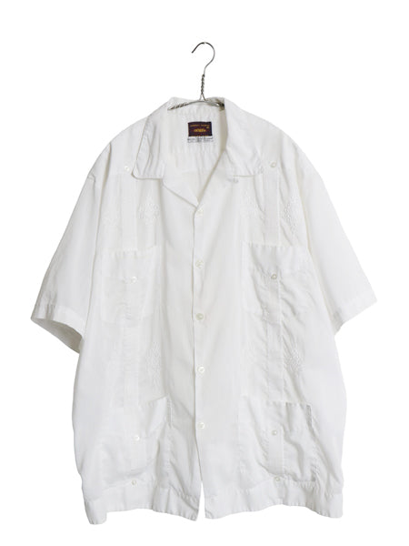 70s 80s ★ オープンカラー 半袖 キューバ シャツ メンズ XL 程/  古着 ヴィンテージ メキシカン グアヤベーラ ボックス 大きいサイズ 白