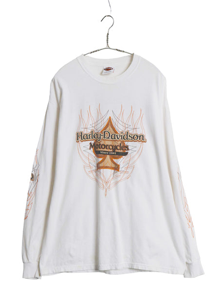 00s ハーレー ダビッドソン 4面 プリント 長袖 Tシャツ メンズ L / オールド オフィシャル バイク イーグル  イラスト トライバル ロンT 白