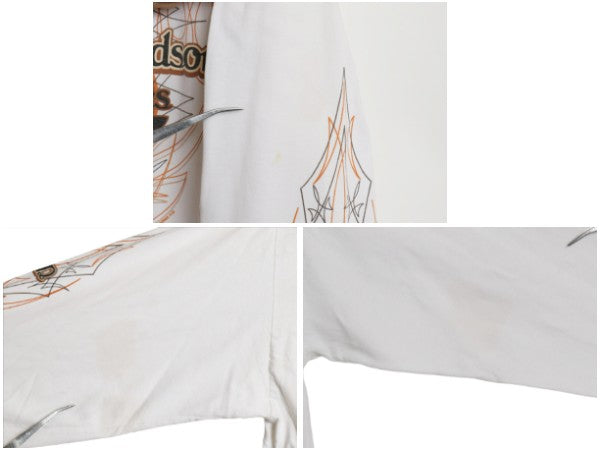 00s ハーレー ダビッドソン 4面 プリント 長袖 Tシャツ メンズ L / オールド オフィシャル バイク イーグル  イラスト トライバル ロンT 白