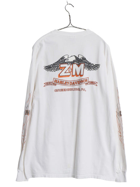00s ハーレー ダビッドソン 4面 プリント 長袖 Tシャツ メンズ L / オールド オフィシャル バイク イーグル  イラスト トライバル ロンT 白
