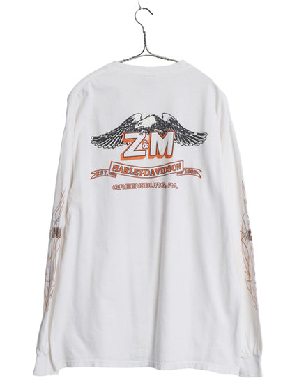 00s ハーレー ダビッドソン 4面 プリント 長袖 Tシャツ メンズ L / オールド オフィシャル バイク イーグル  イラスト トライバル ロンT 白