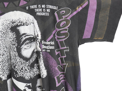 90s ★ KACY WORLD COLORS オールオーバー プリント Tシャツ メンズ XL 程/ 古着 アート 偉人 マルコムX キング牧師 イラスト 黒 総柄 大判