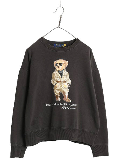 ポロベア ポロ ラルフローレン プリント スウェット レディース L / トレーナー クルーネック ショート丈 裏起毛 キャラクター トップス 黒
