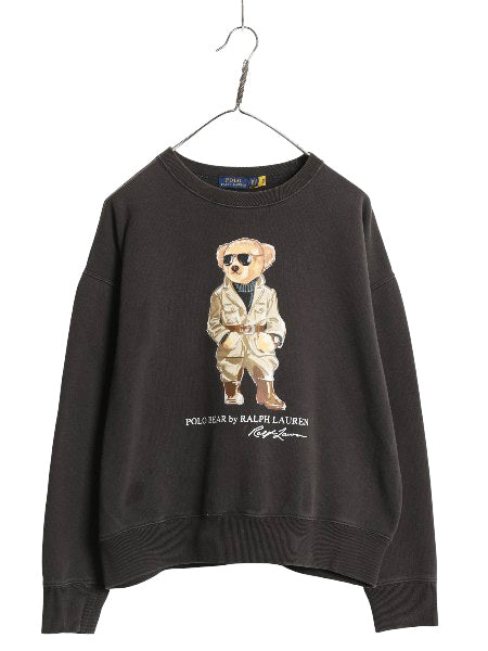 ポロベア ポロ ラルフローレン プリント スウェット レディース L / トレーナー クルーネック ショート丈 裏起毛 キャラクター トップス 黒
