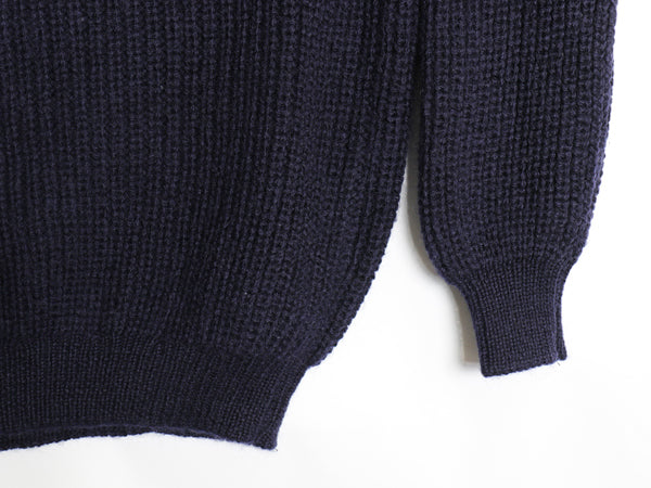 90s アイルランド製 aran crafts タートルネック ウール ニット セーター メンズ L / オールド ハイネック リブ編み チャンキー  無地 紺