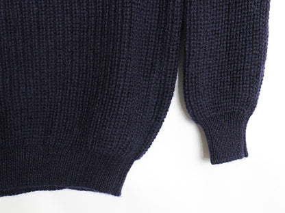 90s アイルランド製 aran crafts タートルネック ウール ニット セーター メンズ L / オールド ハイネック リブ編み チャンキー  無地 紺