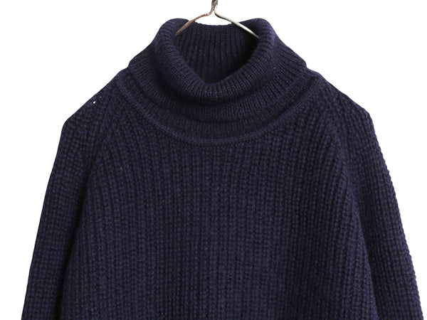 90s アイルランド製 aran crafts タートルネック ウール ニット セーター メンズ L / オールド ハイネック リブ編み チャンキー  無地 紺