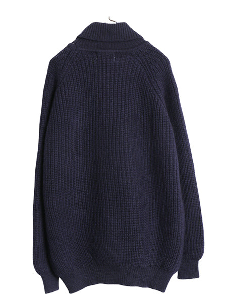 90s アイルランド製 aran crafts タートルネック ウール ニット セーター メンズ L / オールド ハイネック リブ編み チャンキー  無地 紺