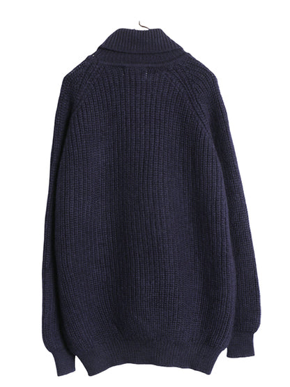 90s アイルランド製 aran crafts タートルネック ウール ニット セーター メンズ L / オールド ハイネック リブ編み チャンキー  無地 紺