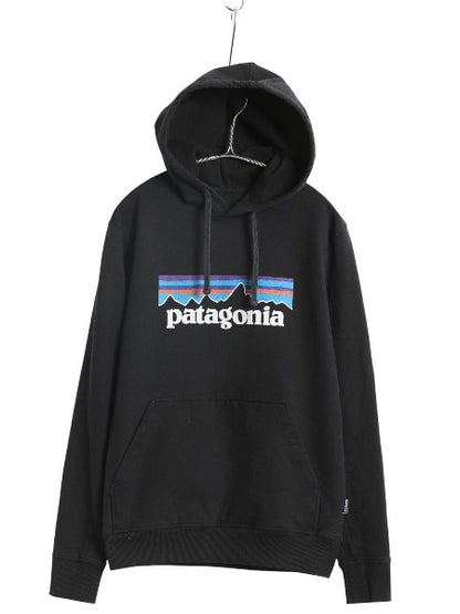 パタゴニア プリント スウェット フード パーカー メンズ XS 20年製 トレーナー ストレッチ プルオーバー ヘビーウェイト ブラック 裏起毛