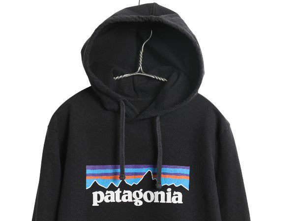 パタゴニア プリント スウェット フード パーカー メンズ XS 20年製 トレーナー ストレッチ プルオーバー ヘビーウェイト ブラック 裏起毛