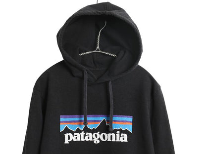 パタゴニア プリント スウェット フード パーカー メンズ XS 20年製 トレーナー ストレッチ プルオーバー ヘビーウェイト ブラック 裏起毛