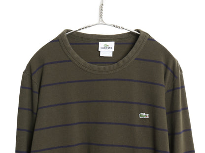 フランス 企画 ラコステ 鹿の子 ボーダー 長袖 Tシャツ メンズ XL ロンT ロングTシャツ コットン ワンポイント スリム カットソー ツートン
