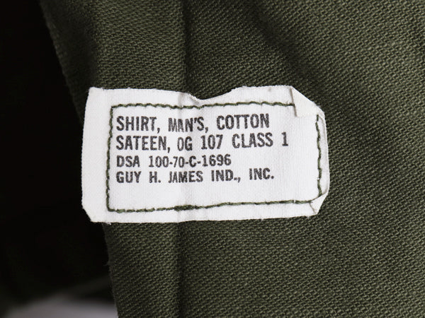 70s 米軍実物 US ARMY コットン サテン ユーティリティ シャツ M / ヴィンテージ 70年製 OG107 シャツ袖 軍物 2nd 3rd ミリタリー カーキ