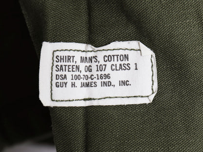 70s 米軍実物 US ARMY コットン サテン ユーティリティ シャツ M / ヴィンテージ 70年製 OG107 シャツ袖 軍物 2nd 3rd ミリタリー カーキ