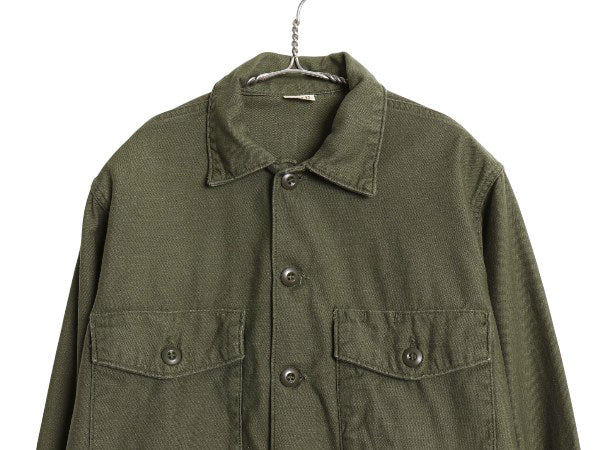 70s 米軍実物 US ARMY コットン サテン ユーティリティ シャツ M / ヴィンテージ 70年製 OG107 シャツ袖 軍物 2nd 3rd ミリタリー カーキ