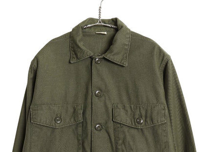 70s 米軍実物 US ARMY コットン サテン ユーティリティ シャツ M / ヴィンテージ 70年製 OG107 シャツ袖 軍物 2nd 3rd ミリタリー カーキ