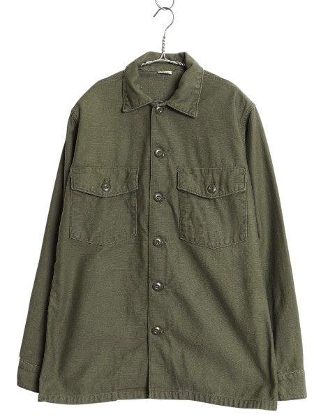 70s 米軍実物 US ARMY コットン サテン ユーティリティ シャツ M / ヴィンテージ 70年製 OG107 シャツ袖 軍物 2nd 3rd ミリタリー カーキ