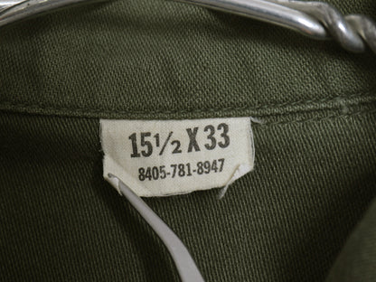 70s 米軍実物 US ARMY コットン サテン ユーティリティ シャツ M / ヴィンテージ 70年製 OG107 シャツ袖 軍物 2nd 3rd ミリタリー カーキ