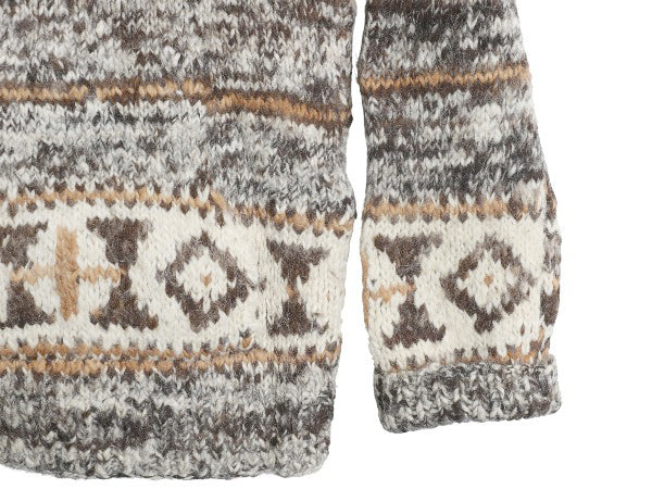 80s エクアドル製 総柄 ウール ニット パーカー メンズ L / 古着 ヴィンテージ プルオーバー ジャケット セーター ネイティブ ハンドメイド