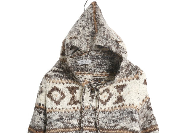 80s エクアドル製 総柄 ウール ニット パーカー メンズ L / 古着 ヴィンテージ プルオーバー ジャケット セーター ネイティブ ハンドメイド