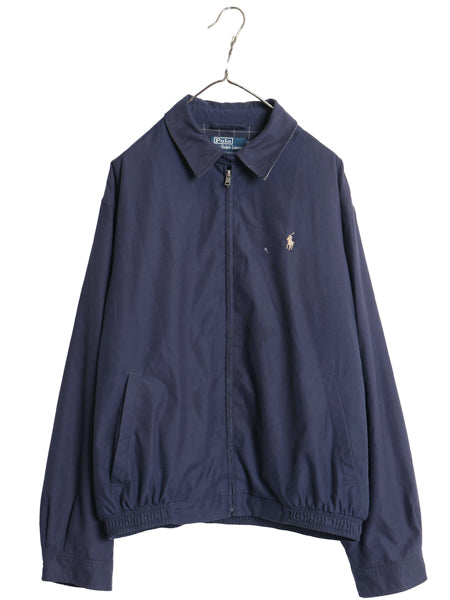 90s ポロ ラルフローレン スイングトップ ジャケット メンズ L / 古着 オールド スムース 素材 フルジップ チェック ライナー付き ネイビー