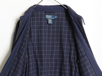 90s ポロ ラルフローレン スイングトップ ジャケット メンズ L / 古着 オールド スムース 素材 フルジップ チェック ライナー付き ネイビー