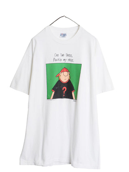 90s USA製 ジョーク アート イラスト プリント 半袖 Tシャツ メンズ XL オールド シングルステッチ キャラクター メッセージ 大きいサイズ