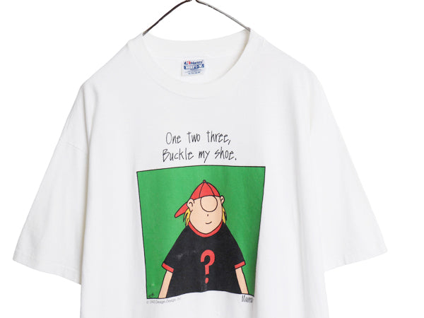 90s USA製 ジョーク アート イラスト プリント 半袖 Tシャツ メンズ XL オールド シングルステッチ キャラクター メッセージ 大きいサイズ
