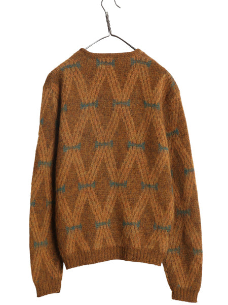 60s 70s ★ McBriar 総柄 ウール シャギー ニット カーディガン メンズ M 古着 ヴィンテージ セーター 毛長 前開き グランジ ポケット付き